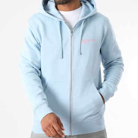 Teddy Yacht Club - Sweat Zippé Capuche Fat Outline Bleu Ciel Rose Clair