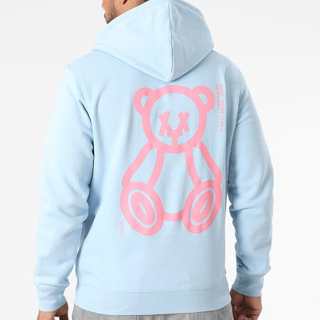 Teddy Yacht Club - Sweat Zippé Capuche Fat Outline Bleu Ciel Rose Clair