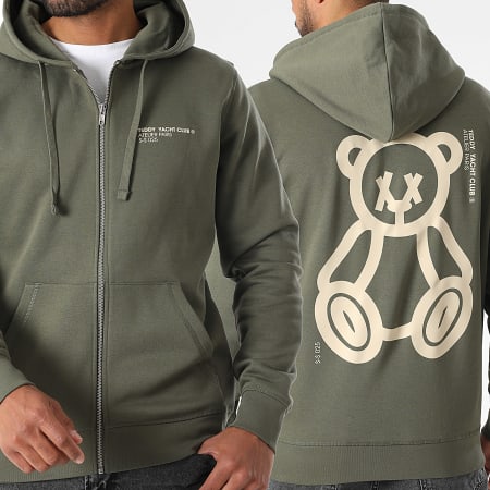 Teddy Yacht Club - Sweat Zippé Capuche Fat Outline Vert Kaki Beige