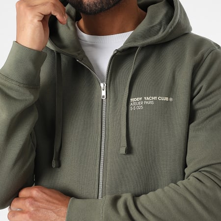 Teddy Yacht Club - Sweat Zippé Capuche Fat Outline Vert Kaki Beige
