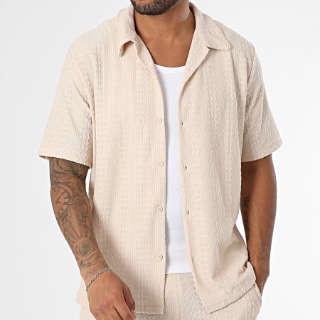 KZR - Ensemble Chemise Manches Courtes Et Pantalon A Rayures 178 Beige
