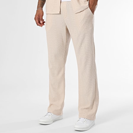 KZR - Ensemble Chemise Manches Courtes Et Pantalon A Rayures 178 Beige