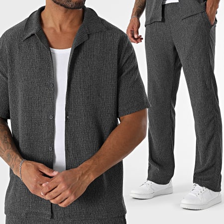 KZR - Ensemble Chemise Manches Courtes Et Pantalon 179 Gris Anthracite Chiné