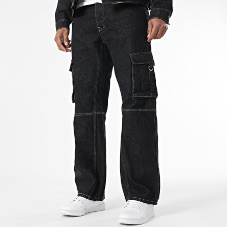 KZR - Ensemble Veste Jean Et Pantalon Cargo Jean 187 Noir