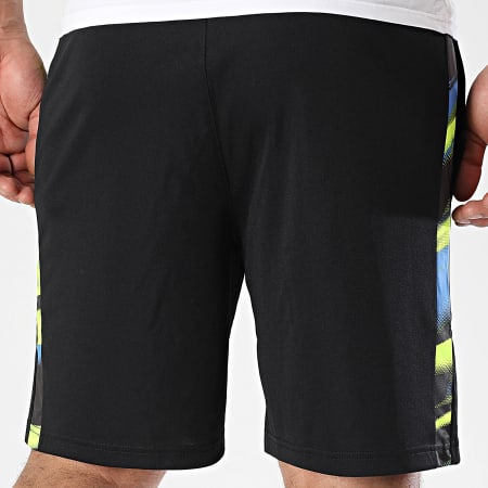Puma - Short Jogging A Bandes OM Faster 781435 Noir Bleu Roi Jaune Fluo