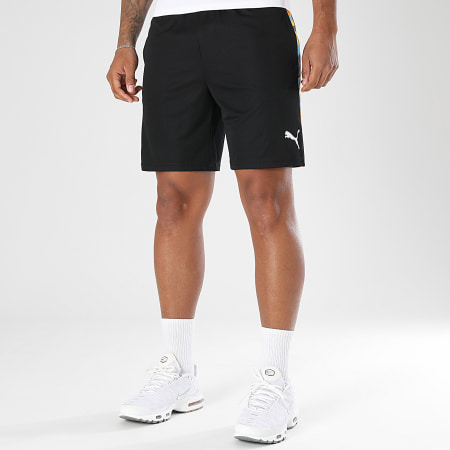 Puma - Short Jogging A Bandes OM Faster 781435 Noir Bleu Clair Orange