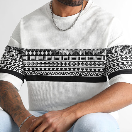 LBO - Camiseta Oversize Texturizada Grande Impresa 1927 Blanco Negro