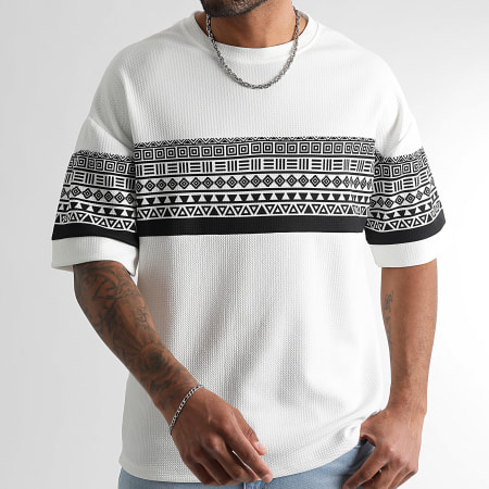 LBO - Camiseta Oversize Texturizada Grande Impresa 1927 Blanco Negro