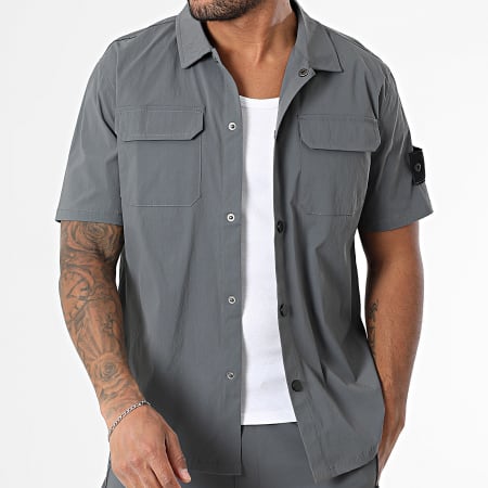 Zayne Paris  - Ensemble Chemise Manches Courtes Et Short Cargo 139 Gris Anthracite