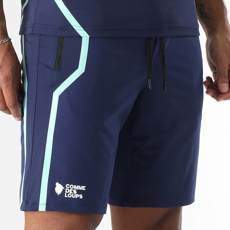Comme Des Loups - Short Jogging Compressor Bleu Marine Bleu Clair