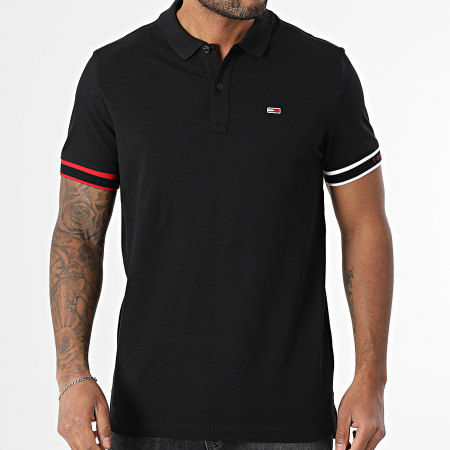 Tommy Jeans - Polo Manches Courtes Slim Flag Cuff 1306 Noir