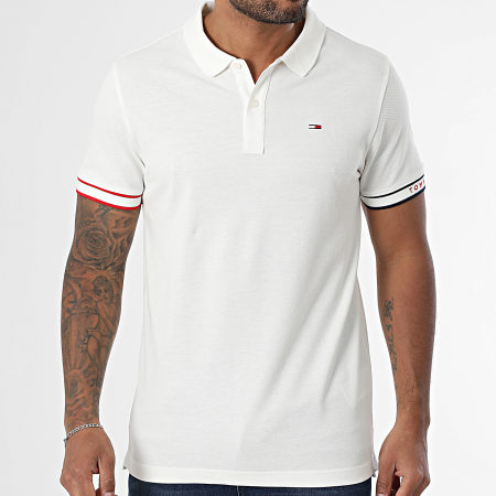 Tommy Jeans - Polo Manches Courtes Slim Flag Cuff 1306 Blanc