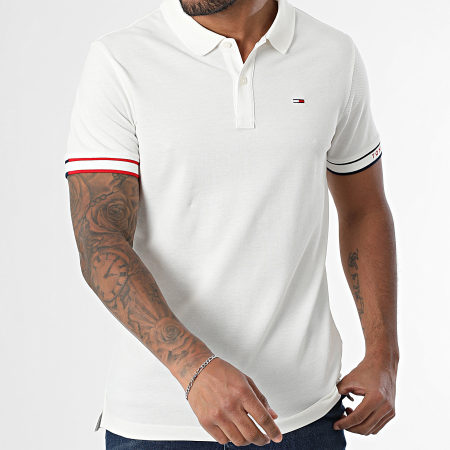 Tommy Jeans - Polo Manches Courtes Slim Flag Cuff 1306 Blanc