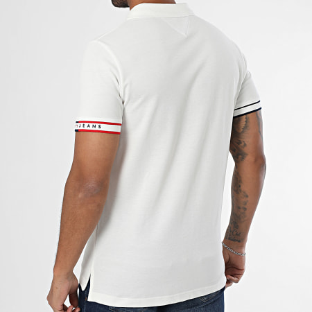 Tommy Jeans - Polo Manches Courtes Slim Flag Cuff 1306 Blanc