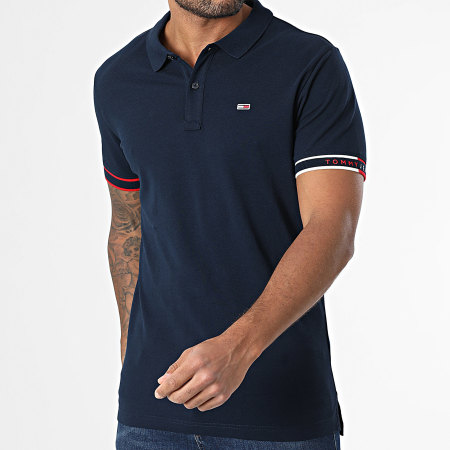 Tommy Jeans - Polo Manches Courtes Slim Flag Cuff 1306 Bleu Marine