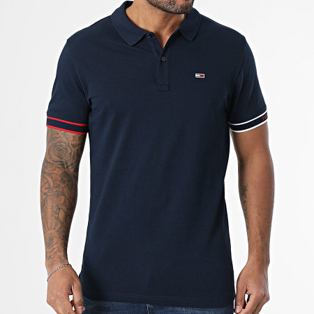 Tommy Jeans - Polo Manches Courtes Slim Flag Cuff 1306 Bleu Marine