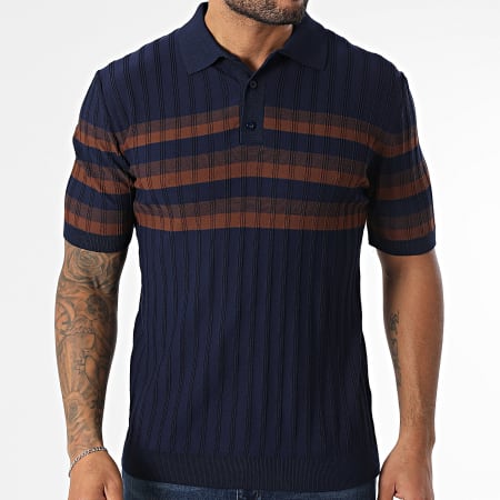 Classic Series - Polo Manches Courtes A Rayures 011 Bleu Marine Marron