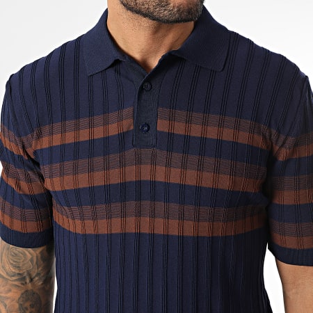 Classic Series - Polo Manches Courtes A Rayures 011 Bleu Marine Marron