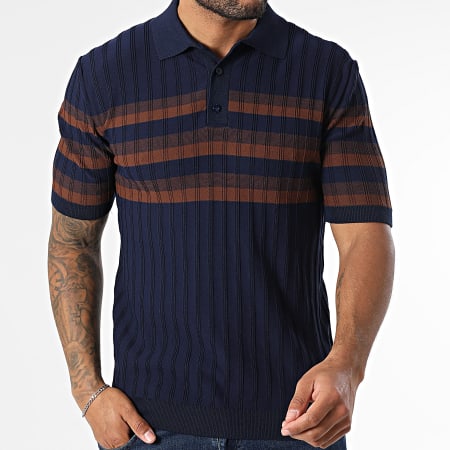 Classic Series - Polo Manches Courtes A Rayures 011 Bleu Marine Marron