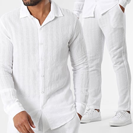 Frilivin - Ensemble Chemise Manches Longues Et Pantalon Texturé 066 Blanc