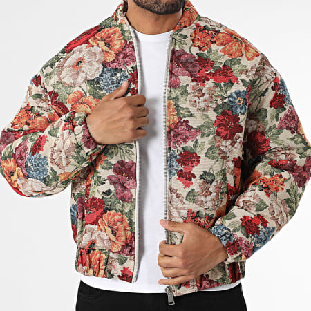 Frilivin - Veste Zippée Q51 Beige Rouge Orange Floral