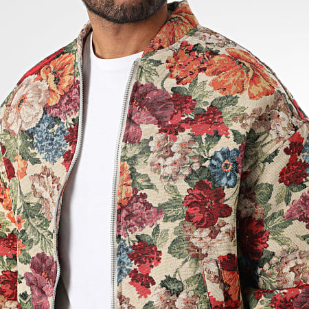 Frilivin - Veste Zippée Q51 Beige Rouge Orange Floral