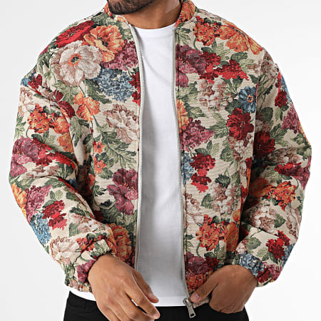 Frilivin - Veste Zippée Q51 Beige Rouge Orange Floral