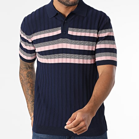 Classic Series - Polo Manches Courtes A Rayures 011 Bleu Marine Rose