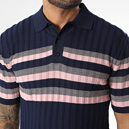 Classic Series - Polo Manches Courtes A Rayures 011 Bleu Marine Rose