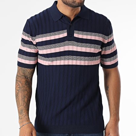 Classic Series - Polo Manches Courtes A Rayures 011 Bleu Marine Rose