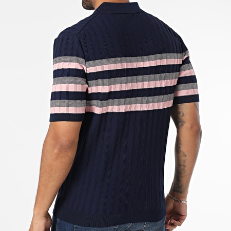 Classic Series - Polo Manches Courtes A Rayures 011 Bleu Marine Rose