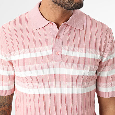Classic Series - Polo Manches Courtes A Rayures 011 Rose Blanc
