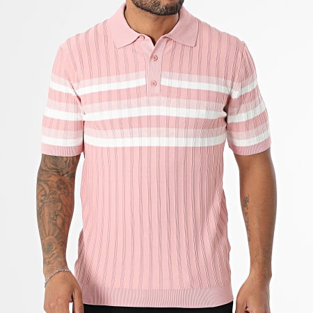 Classic Series - Polo Manches Courtes A Rayures 011 Rose Blanc