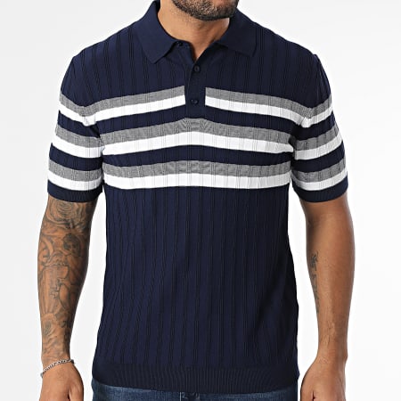 Classic Series - Polo Manches Courtes A Rayures 011 Bleu Marine Blanc