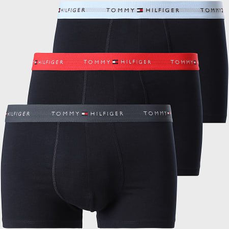 Tommy Hilfiger - Lot De 3 Boxers 2763 Bleu Marine Bleu Clair Rouge Gris Anthracite