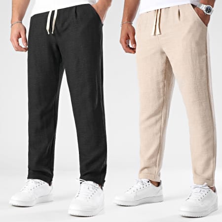 LBO - Lot De 2 Pantalons Effet Lin 2024 Beige Noir