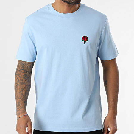 Luxury Lovers - Tee Shirt Oversize Large Embroidery Roses Bleu Clair