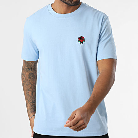 Luxury Lovers - Tee Shirt Oversize Large Embroidery Roses Bleu Clair