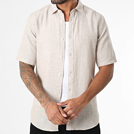 Only And Sons - Chemise Manches Courtes Slim Caiden Beige Chiné
