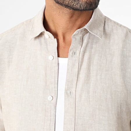 Only And Sons - Chemise Manches Courtes Slim Caiden Beige Chiné