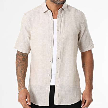 Only And Sons - Chemise Manches Courtes Slim Caiden Beige Chiné