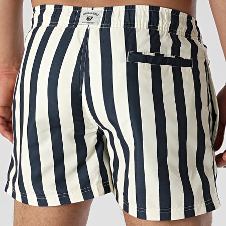 Classic Series - Short De Bain A Rayures Merlin Bleu Marine Jaune Clair