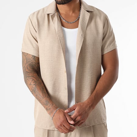 LBO - Ensemble Chemise Manches Courtes Et Pantalon Effet Lin 1550 Beige