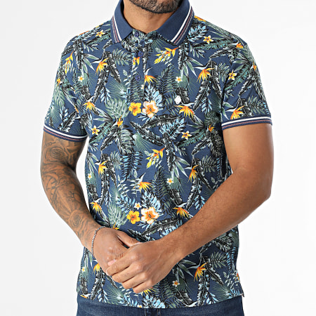 Classic Series - Polo Manches Courtes Proflowers Bleu Marine Floral