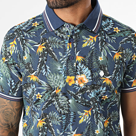 Classic Series - Polo Manches Courtes Proflowers Bleu Marine Floral