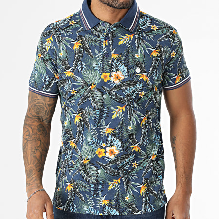 Classic Series - Polo Manches Courtes Proflowers Bleu Marine Floral