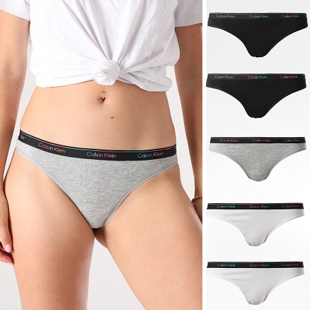 Calvin Klein - Lot De 5 Strings Femme 5322 Noir Gris Chiné Blanc