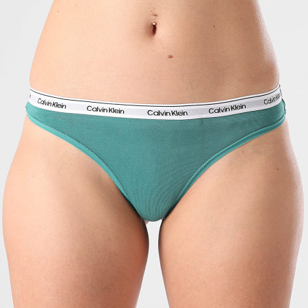 Calvin Klein - Lot De 5 Strings Femme Icon Logo QD5221E Noir Gris Chiné Rose Vert Foncé Vert Lime