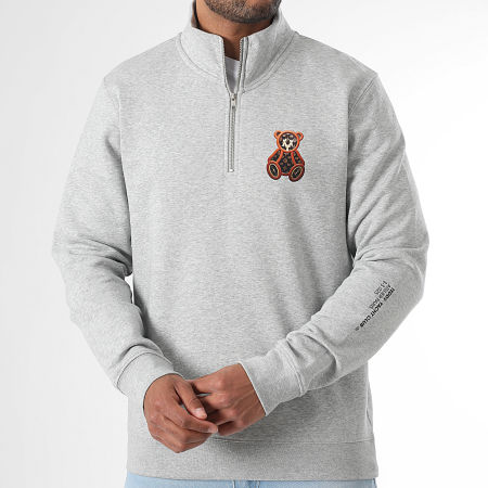 Teddy Yacht Club - Sweat Col Zippé Small Leather Gris Chiné