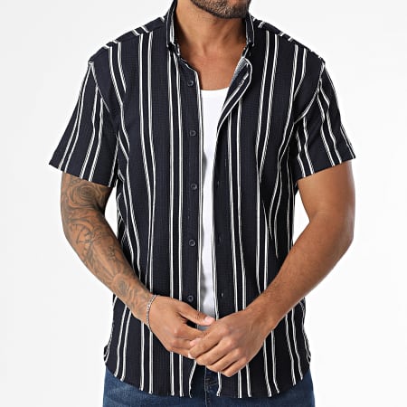 Chemise Manches Courtes A Rayures 011 Bleu Marine Blanc
